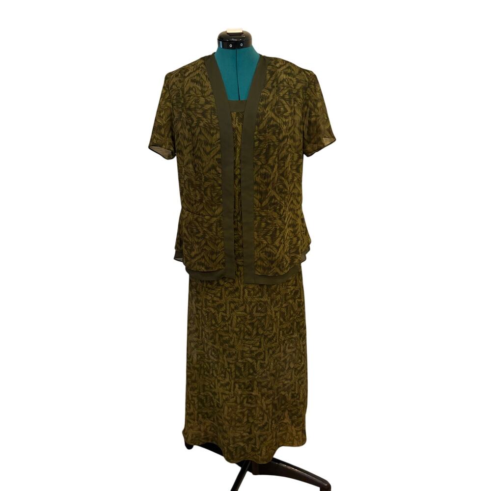 Studio 1 I Womens Maxi Dress/Coat 14 Green Sleeveless Abstract Print Lined Boho